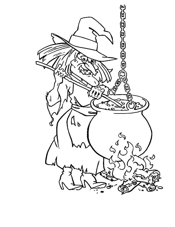 Poisonous Cauldron Witch Coloring Pages | Best Place to Color