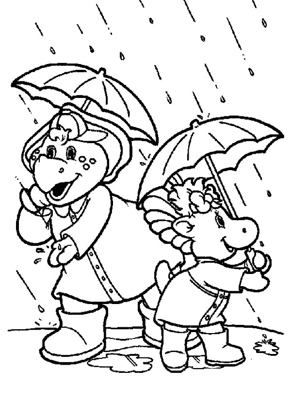 Download Barney And Baby Bop Standing Under The Rain Coloring Pages : Best Place to Color