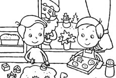 Baking Cookies, Two Kids Baking Cookies Together Coloring Pages: Two Kids Baking Cookies Together Coloring Pages 2