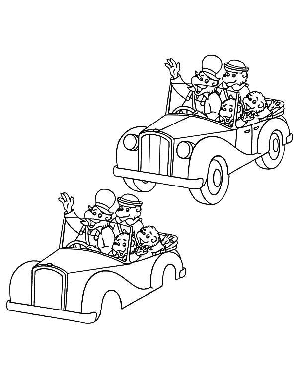 Drawing Berenstain Bear Riding Car Coloring Pages | Best Place to Color