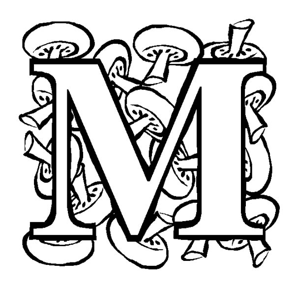 Letter M, : Big Letter M for Mushroon Coloring Page