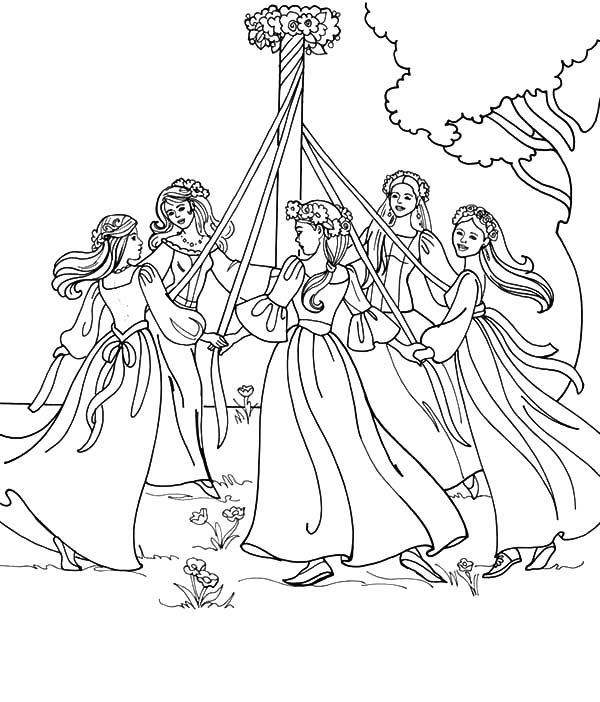 May Day, : Maypole Dancing on May Day Coloring Pages