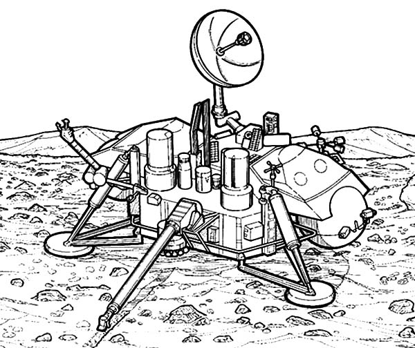 Space Travel, : Robot Explorer Land on Moon Space Travel Coloring Pages